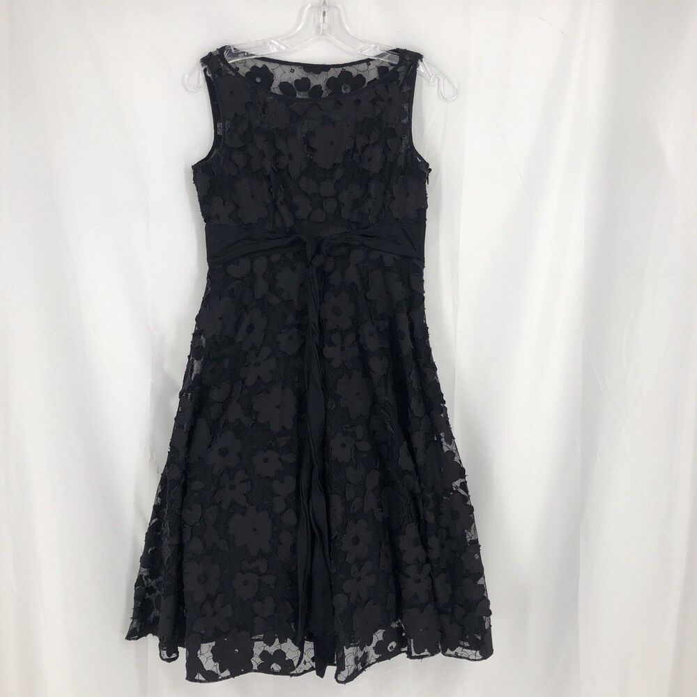 Adrianna Papell Women's Black Lace Fit & Flare Dress Size 6 Classic